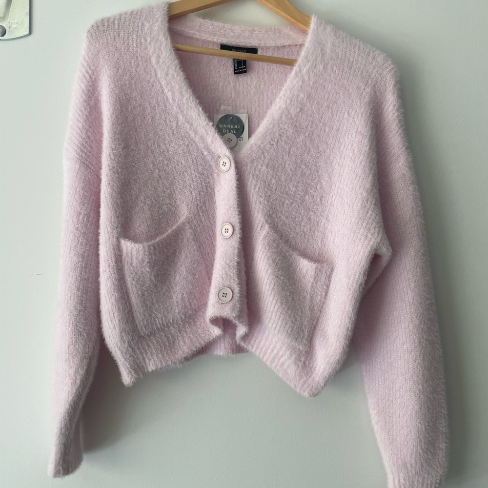 Forever 21 Pink Cropped Cardigan Sweater